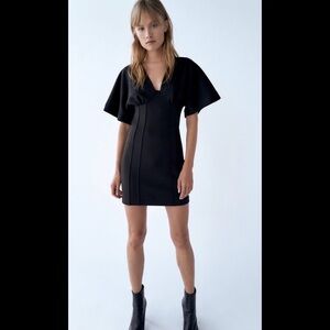 Zara Neoprene Effect Mini Dress M Empire Waist Kimono Sleeve Modern Chic Grunge